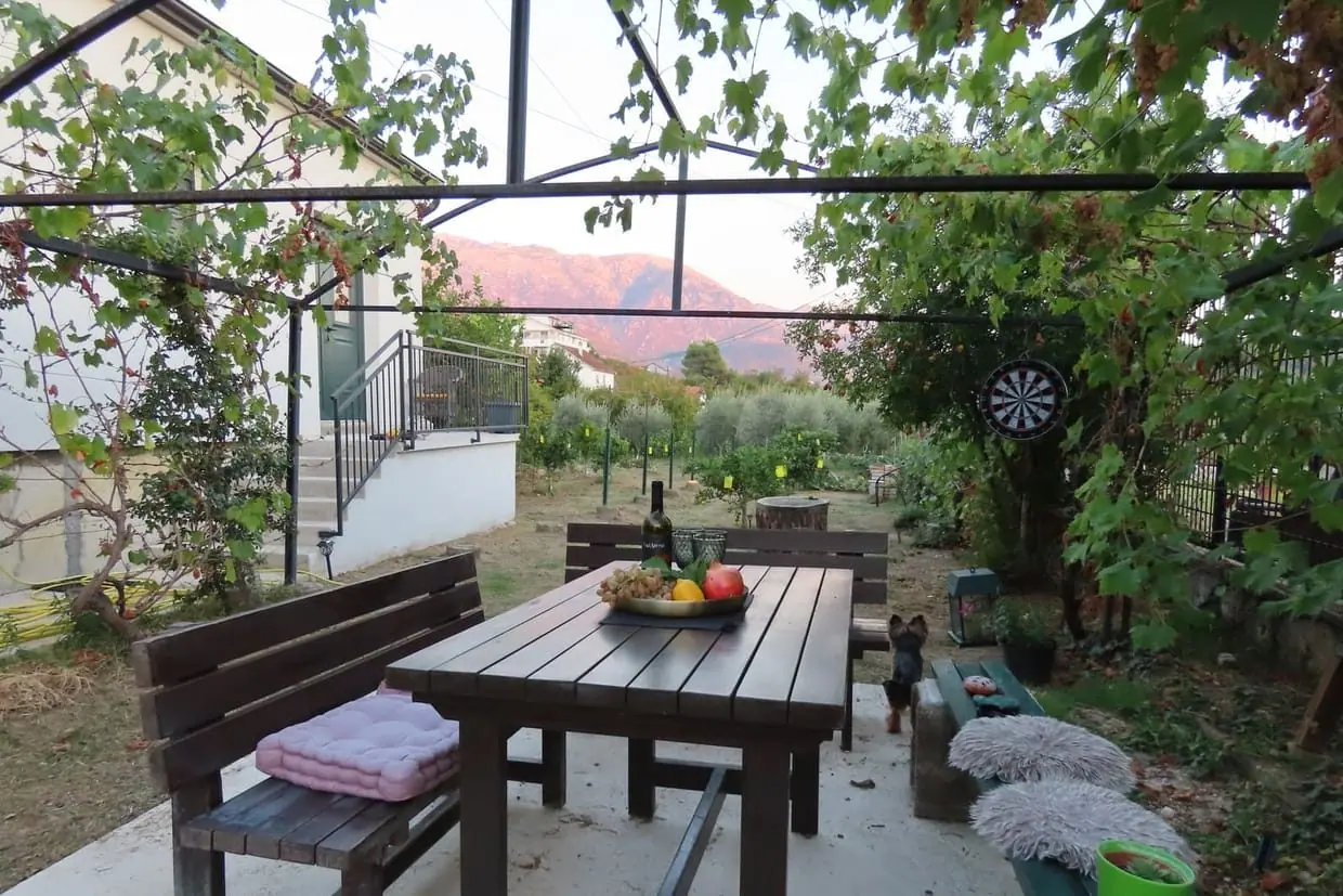 Dvorište sa terasom u hladu vinove loze
